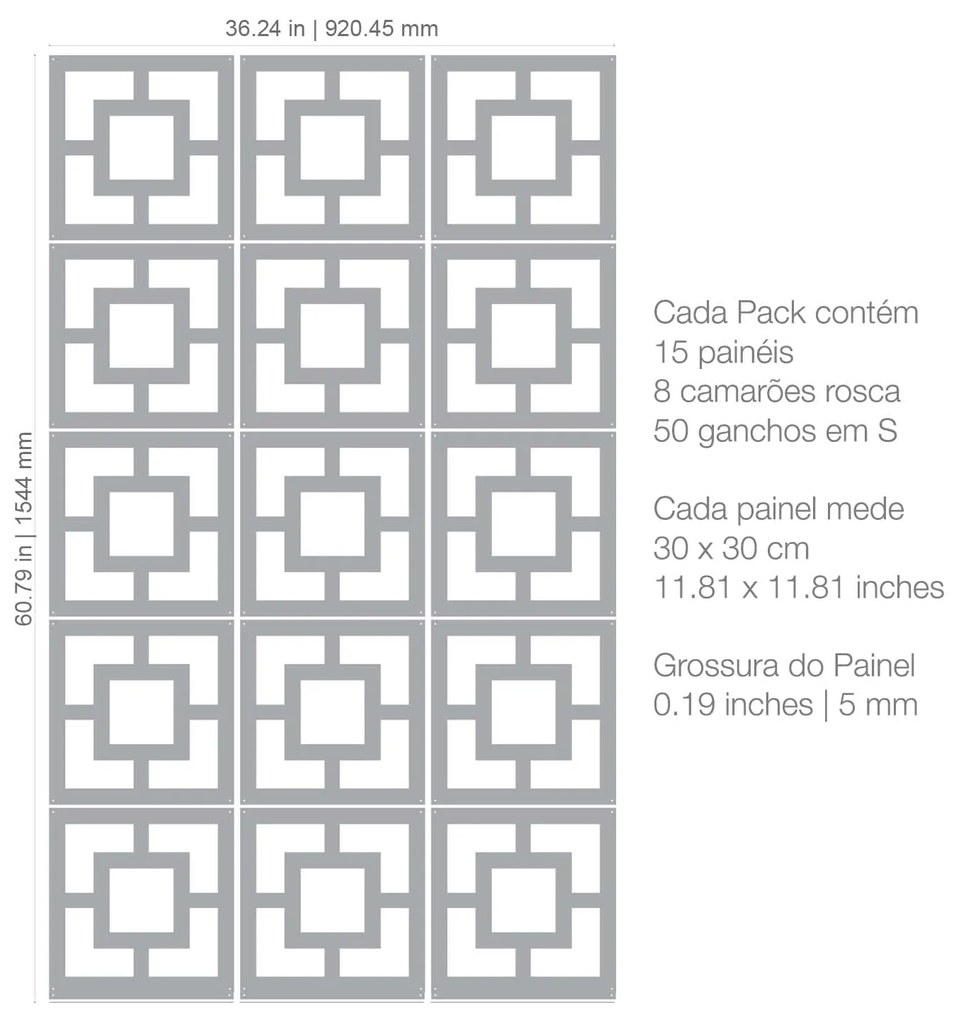 Biombo Suspenso Padrão Peniche (Tamanho: 30 x 30 cm, Material: PVC 5 mm, Cor PVC: Branco, PACKS: Pack de 15 Peças)