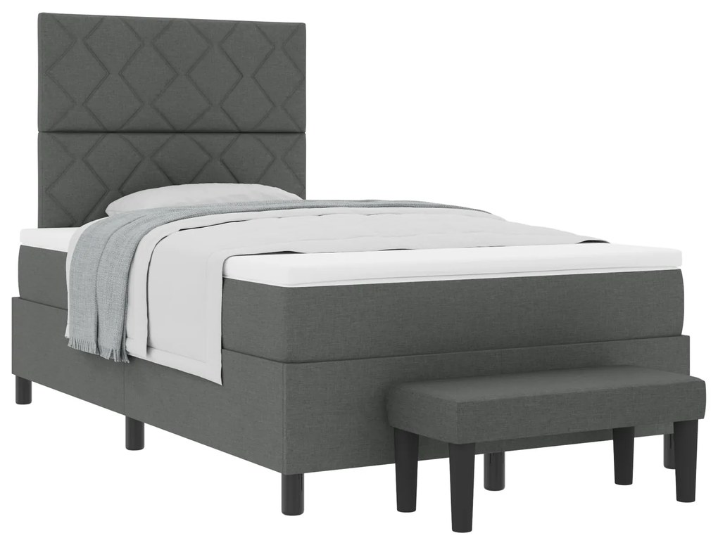 Cama Box Spring com Colchão &amp; Banco Cinza Escuro 120x200 cm Tecido