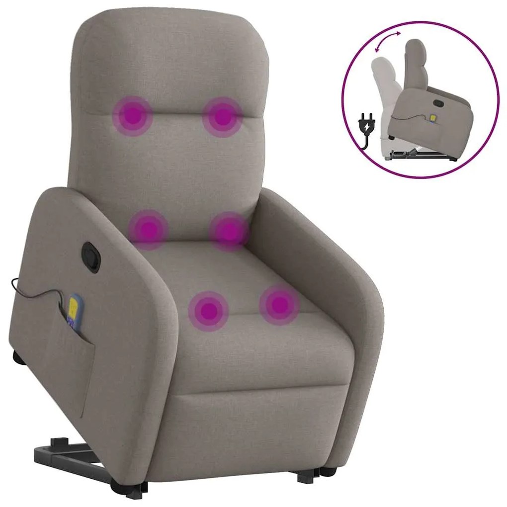 Poltrona elevatória de massagens tecido cinzento-acastanhado