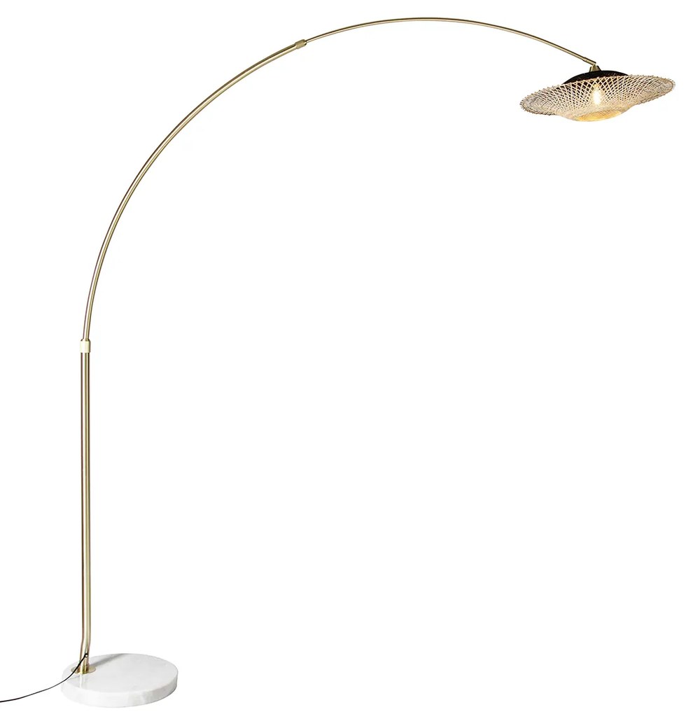 Candeeiro de arco moderno branco com abajur oriental em bambu 50 cm - XXL Rina