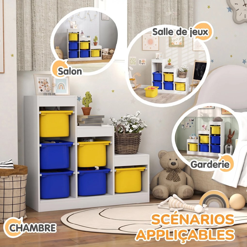 Móvel de Arrumação para Brinquedos, 96 x 38,5 x 90 cm, 6 Caixas Amovíveis, multicolorido