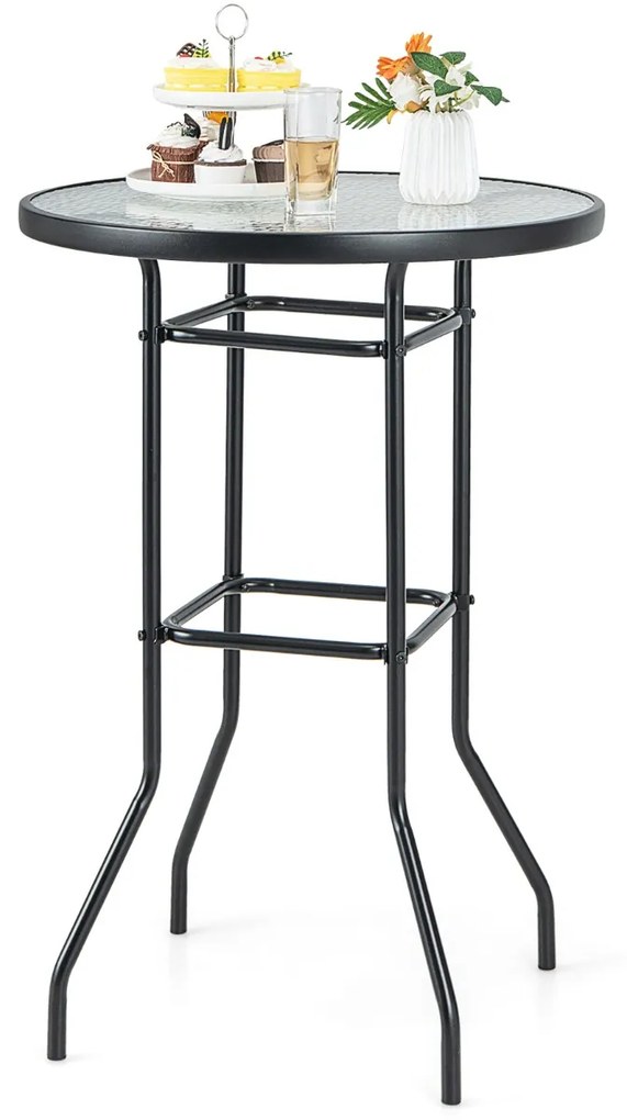 Mesa de Bar de jardim redonda com tampo de vidro temperado e estrutura metálica resistente a cargas de 50 kg 68 x 68 x 97 cm
