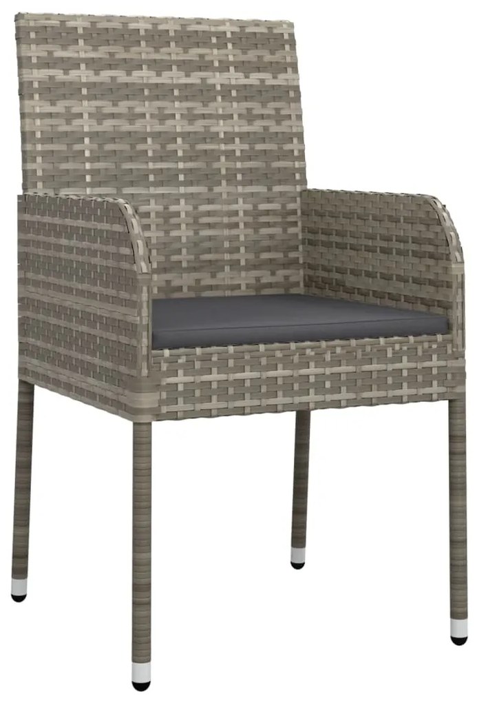 3 pcs conj. jantar p/ jardim c/ almofadões vime PE preto/cinza
