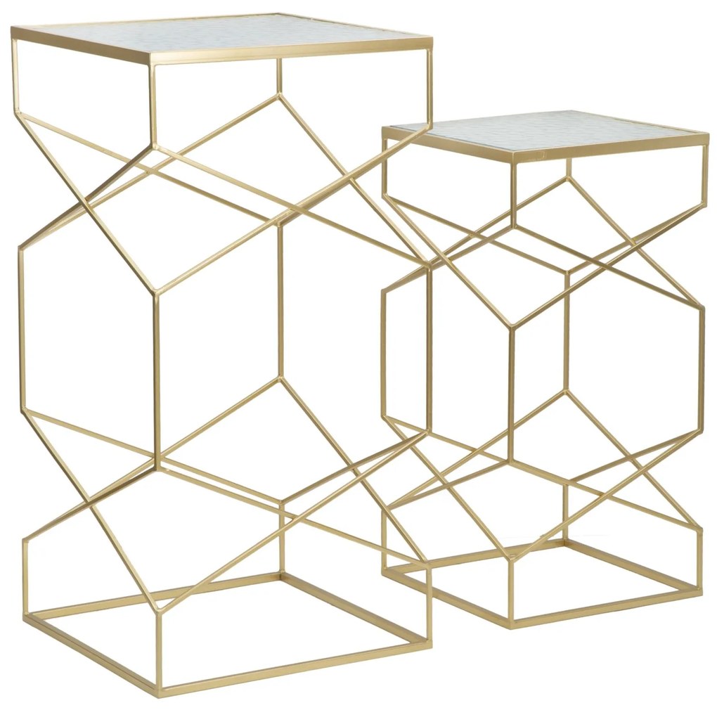 CONJUNTO 2 MESAS DE APOIO 50X50X100-40X40X80 CM DOURADO