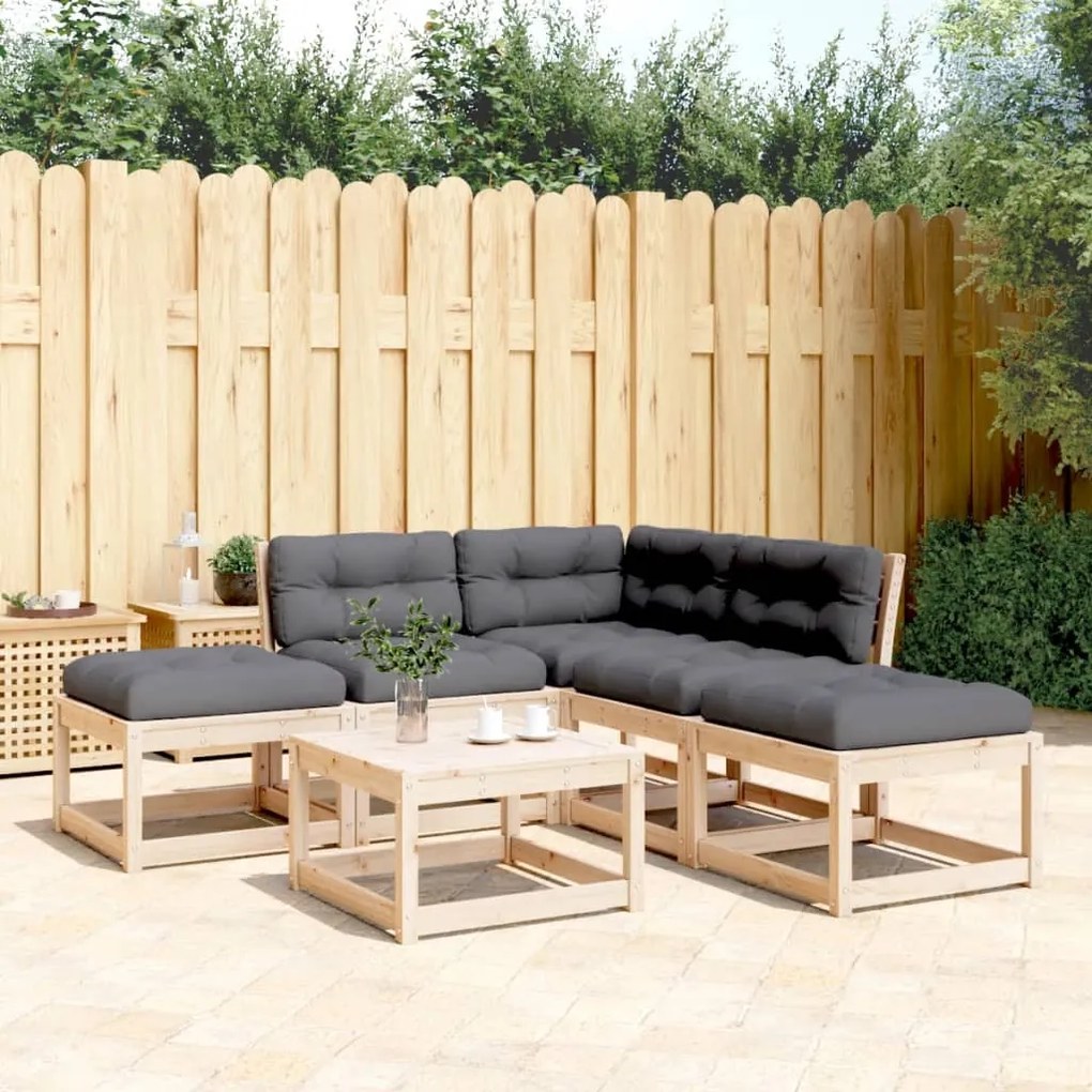 5 pcs conjunto de sofás de jardim com almofadões pinho maciço