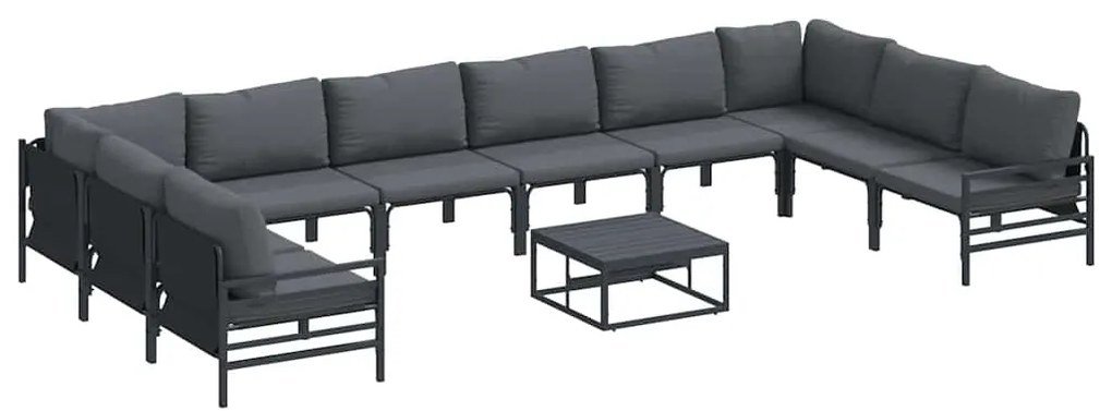 Conjunto de Sofá de Jardim 11 pcs Cinzento-escuro Aço