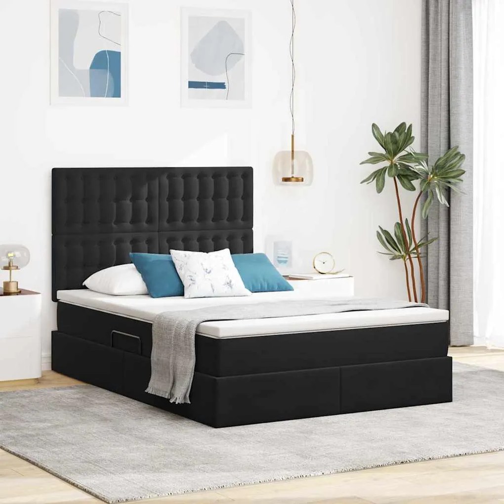 vidaXL Cama com arrumação e colchão Preto 140 x 200 cm Veludo