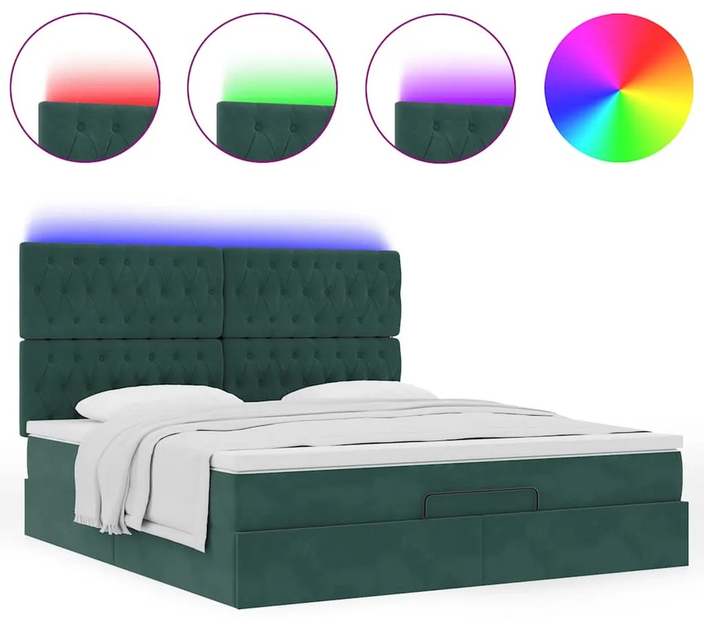 Estrutura de cama otomana com colchão verde escuro veludo