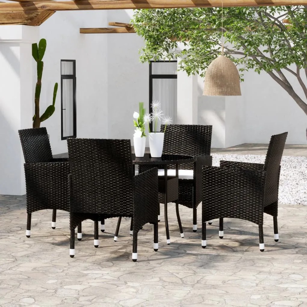 5 pcs conjunto de jantar para jardim vime PE preto