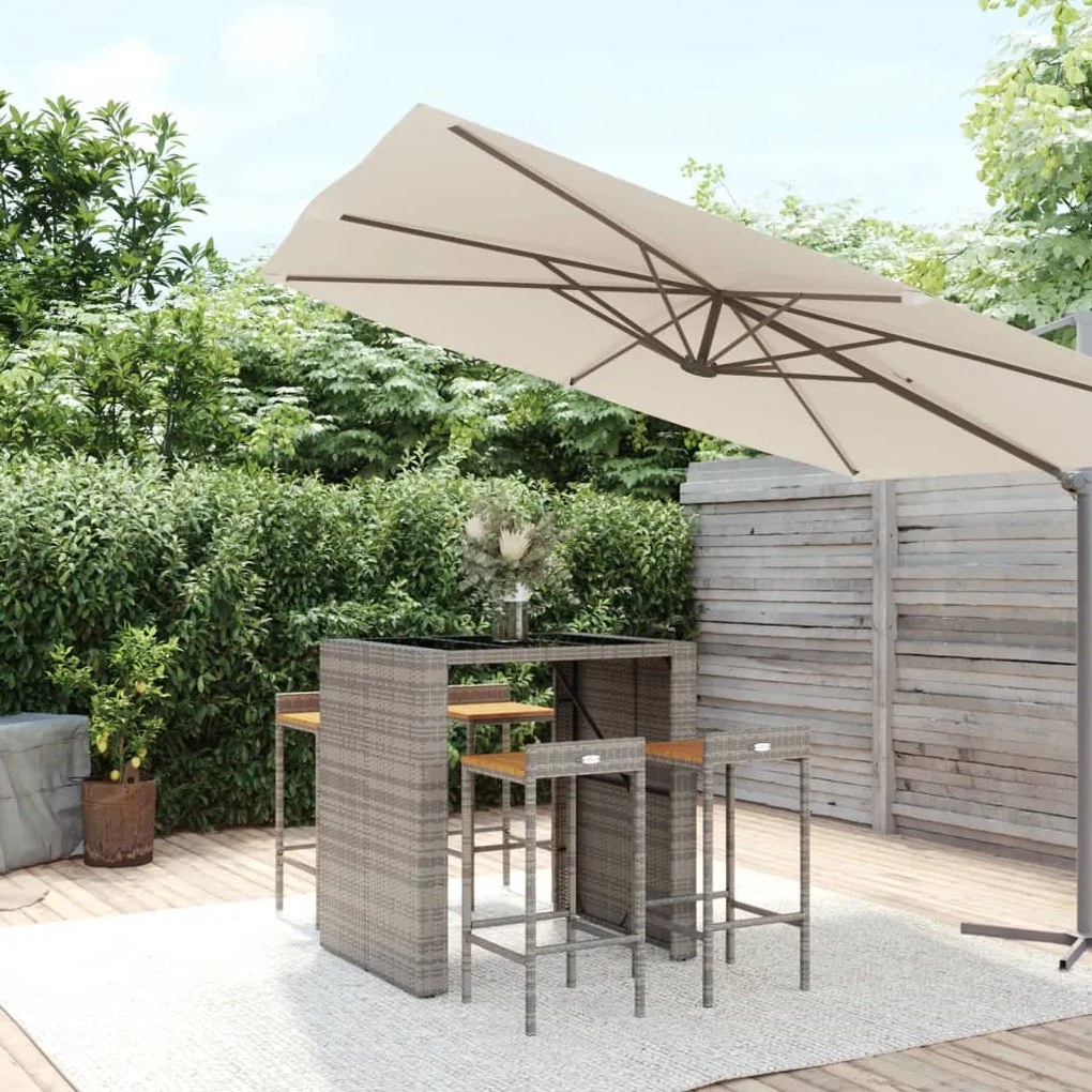 vidaXL 5 pcs conjunto de bar p/ jardim vime PE/acácia maciça cinzento