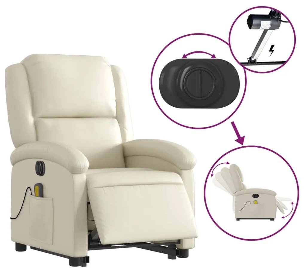 Poltrona reclinável elevatória elétrica couro artificial creme