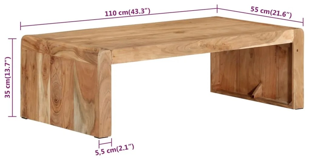 Mesa de centro 110x55x35 cm madeira de acácia maciça