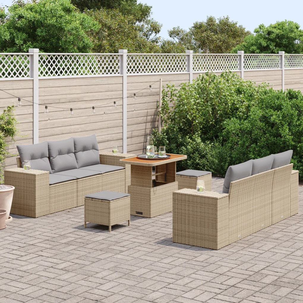 Conjunto de Sofá para Jardim vidaXL com Almofadas Bege de Rattan Poly