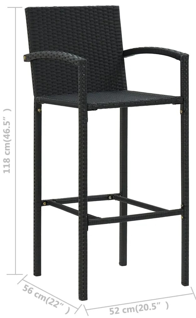 Conjunto de bar exterior c/ apoio de braços 5 pcs vime PE preto