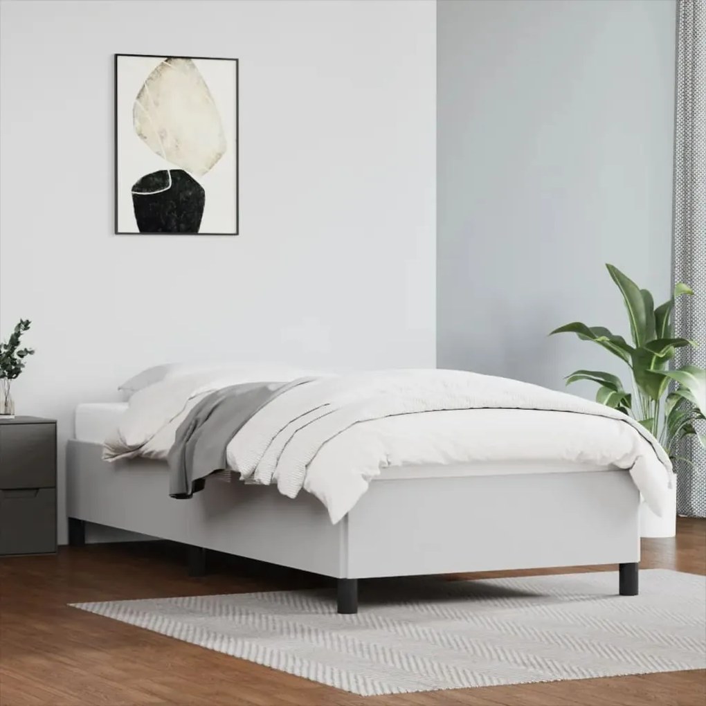 Estrutura de cama 90x190 cm couro artificial branco