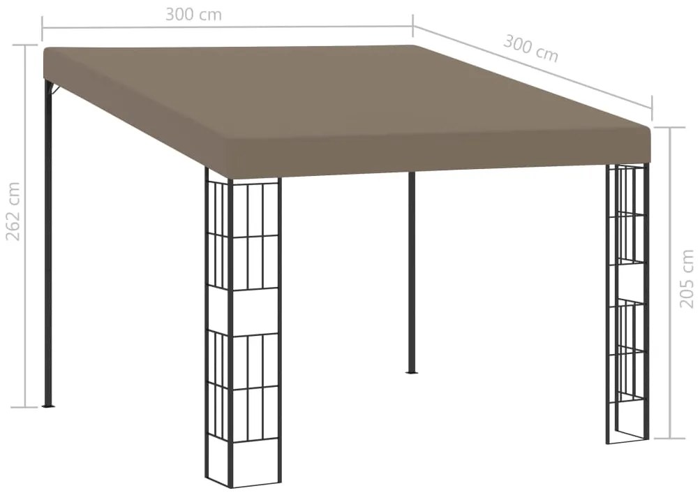 Gazebo de montagem na parede 3x3 m tecido cinzento-acastanhado