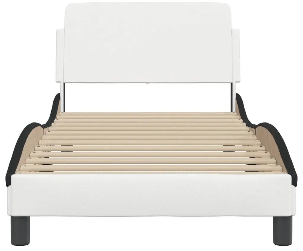 Estrutura cama c/cabeceira couro artificial 80x200 branco/preto