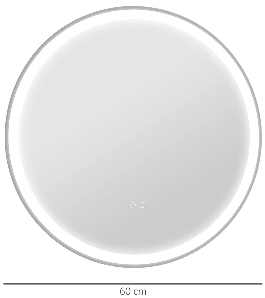 Espelho de Casa de Banho com Luzes LED Ajustáveis Ø60 cm com Função de Memória Anti-embaciamento e Interrutor Tátil Prata