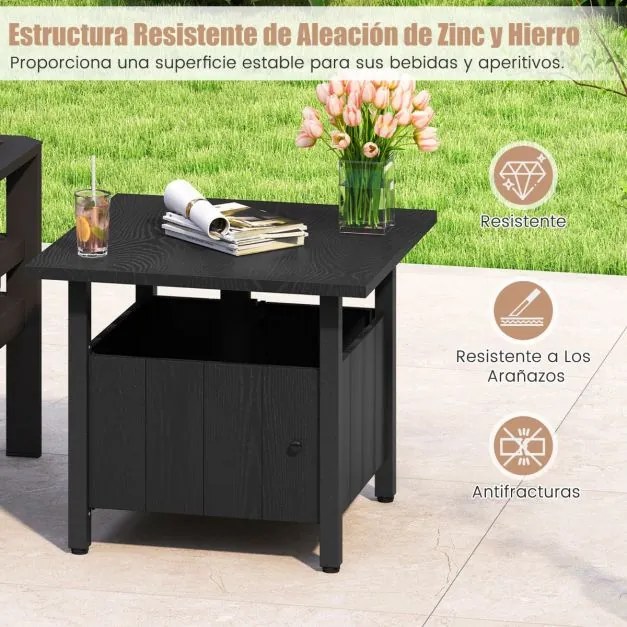 Mesa auxiliar Jardim 55,5 x 55,5 x 48 cm com orifício para guarda-sol com 2 sacos para areia e almofadas ajustáveis para pés para pátio ou terraço Pre