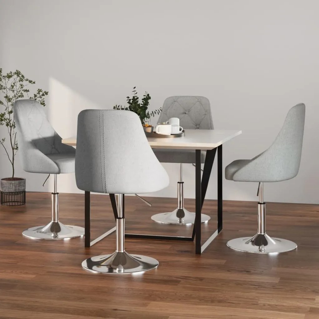 vidaXL Cadeiras de jantar giratórias 4 pcs tecido cinzento-claro
