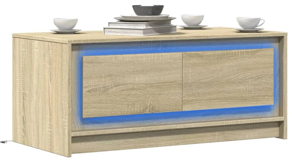 Mesa de centro c/ luzes LED derivados madeira carvalho sonoma