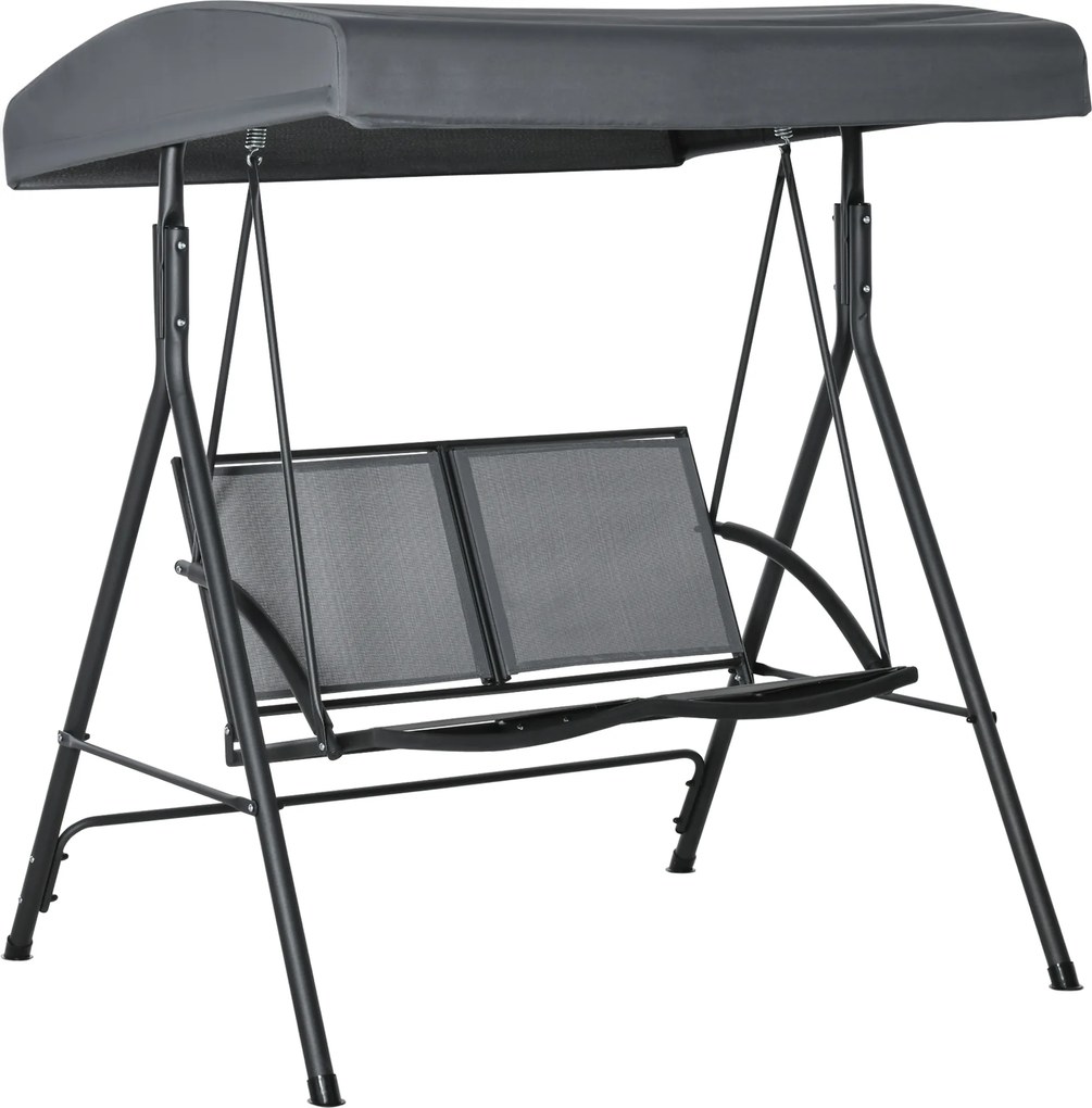 Outsunny Baloiço de Jardim Exterior para 2 Pessoas Toldo Ajustável Estrutura em Aço Assentos de Textilene 140x118x162 cm Cinzento Escuro | Aosom Portugal