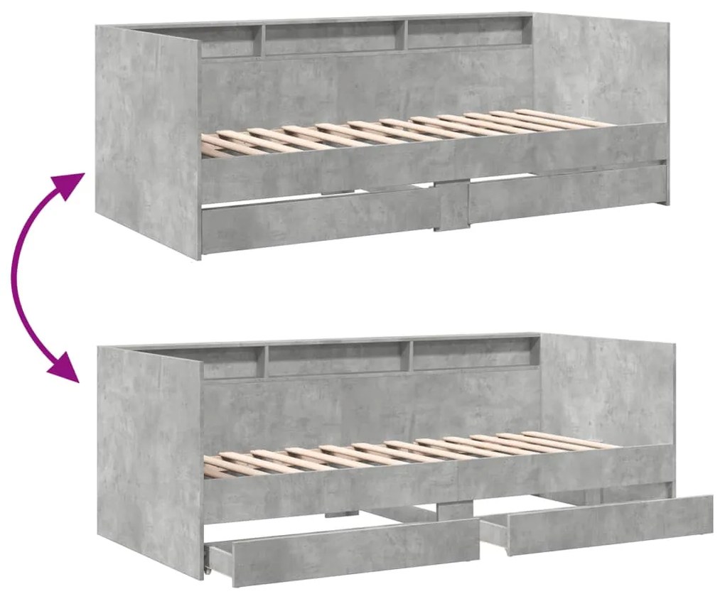 Sofá-cama com gavetas sem colchão 90x190 cm cinzento cimento