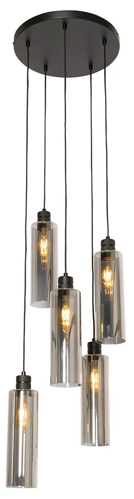 LED Candeeiro suspenso inteligente preto com vidro fumê incluindo 5 Wifi A60 - Stavelot