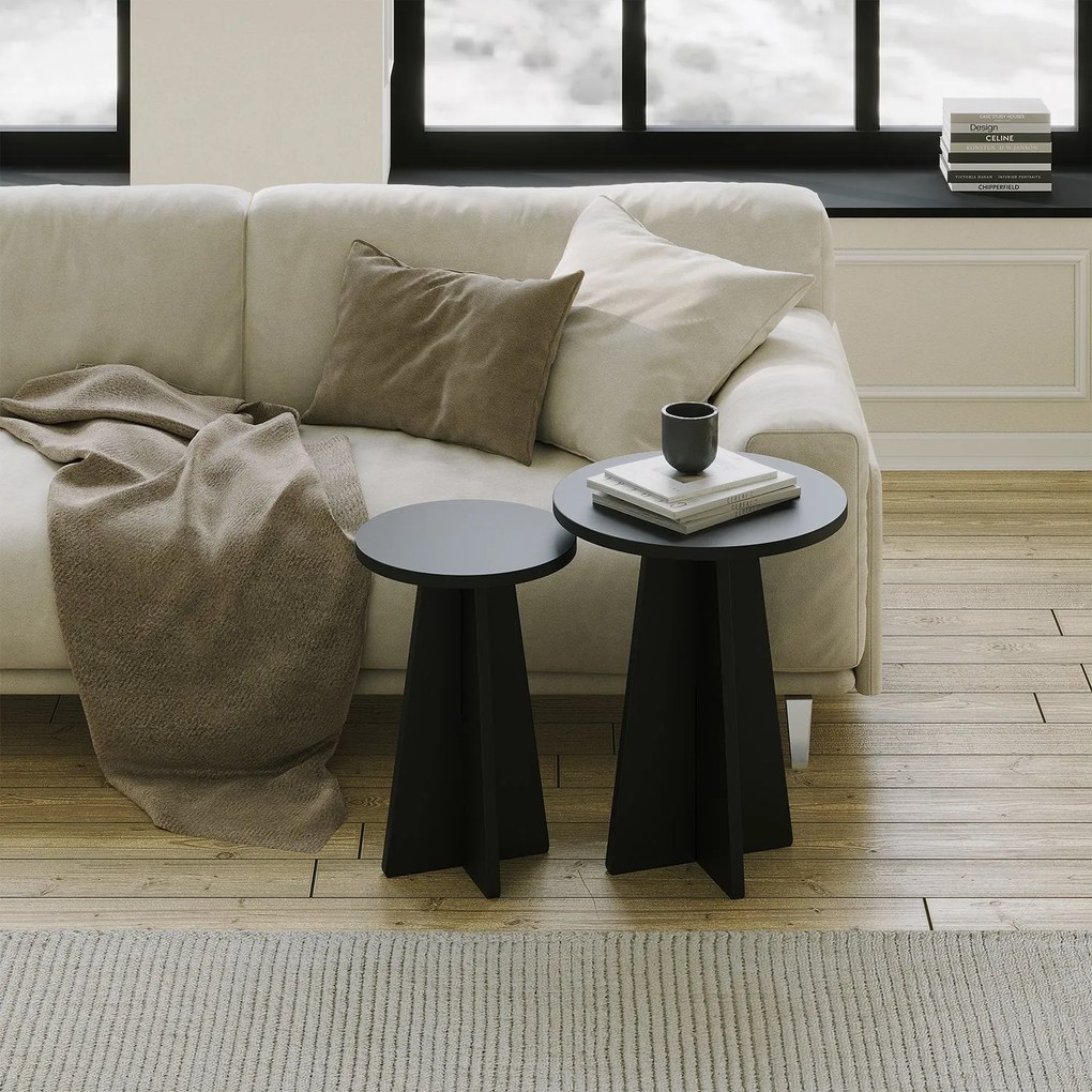 Conjunto de Mesas de Café Mushroom – Preto – 40x50x40 cm / 30x45x30 cm