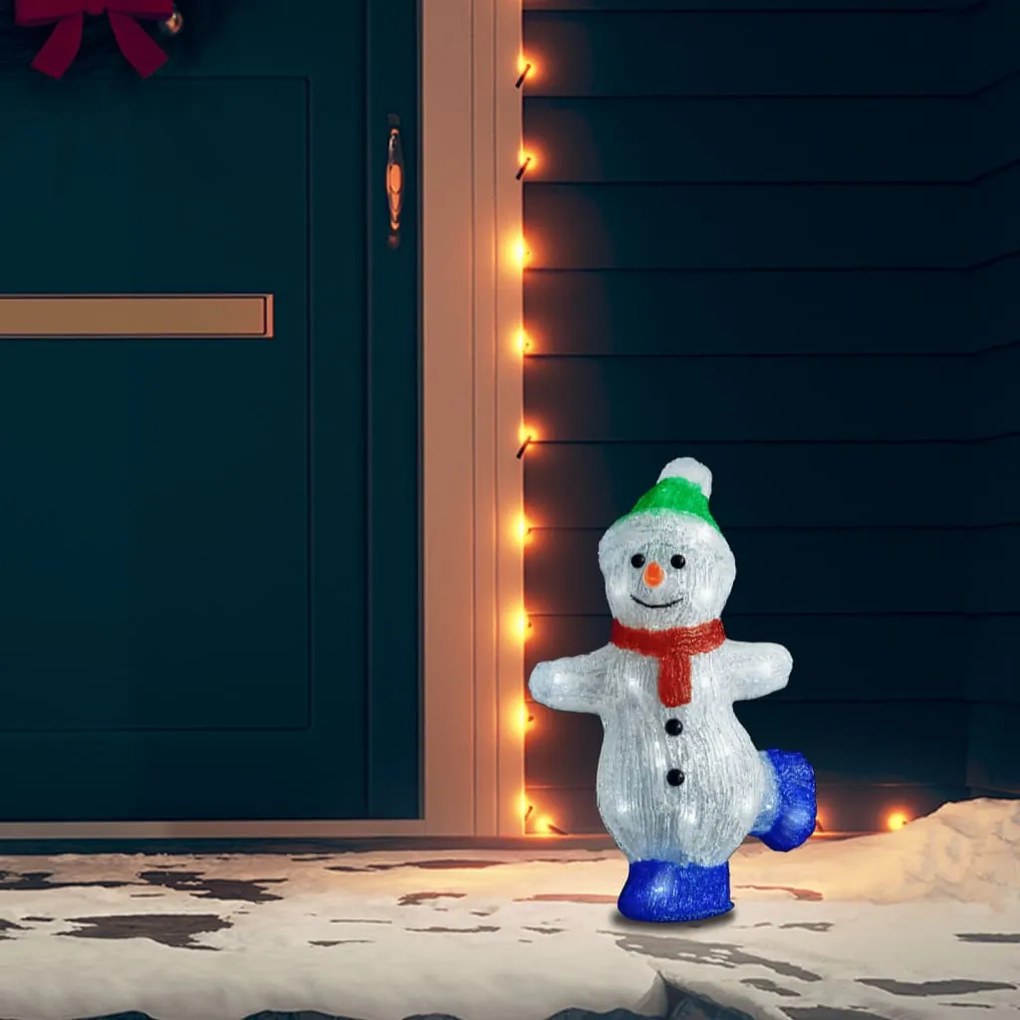 328788 vidaXL Boneco de neve acrílico c/ luzes LED interior e exterior 30 cm