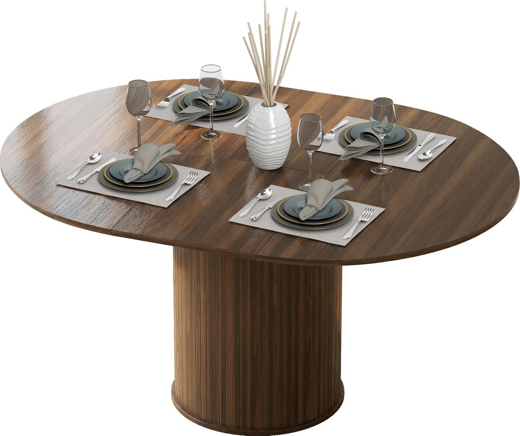 Mesa de Jantar Extensível (CADEIRAS NÃO INCLUIDAS), 150 x 110 x 75 cm, para 6 a 8 Pessoas, Cor Nogueira
