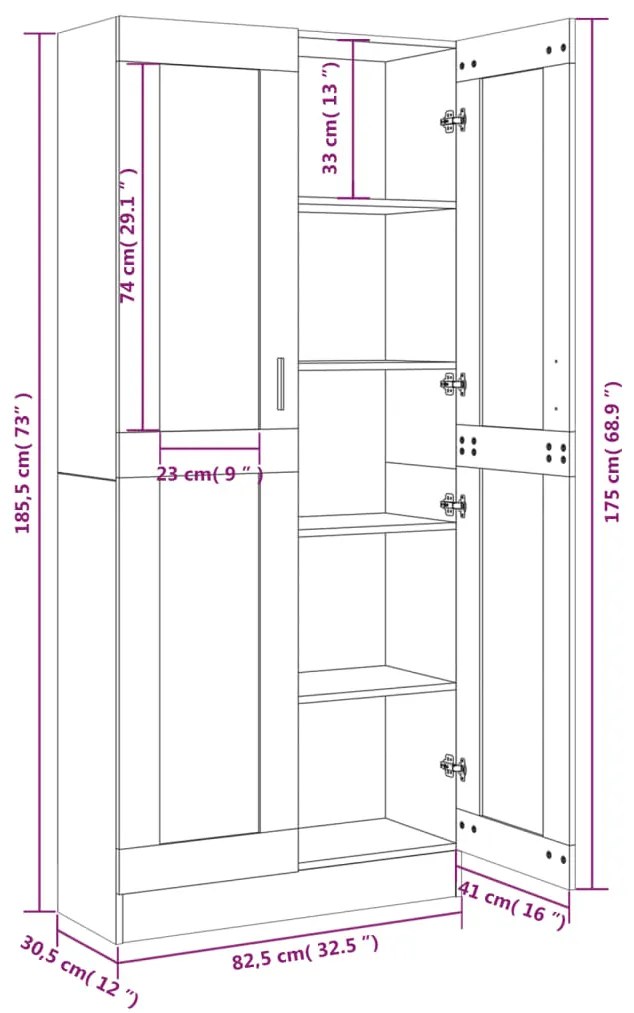 Vitrine 82,5x30,5x185,5 cm derivados de madeira carvalho fumado