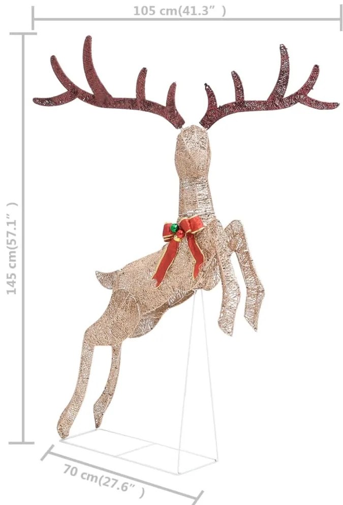 Rena voadora de Natal decorativa 120 LEDs branco quente dourado