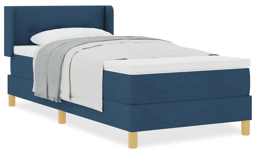 Cama Box com Colchão Azul, 90 x 200 cm, Tecido