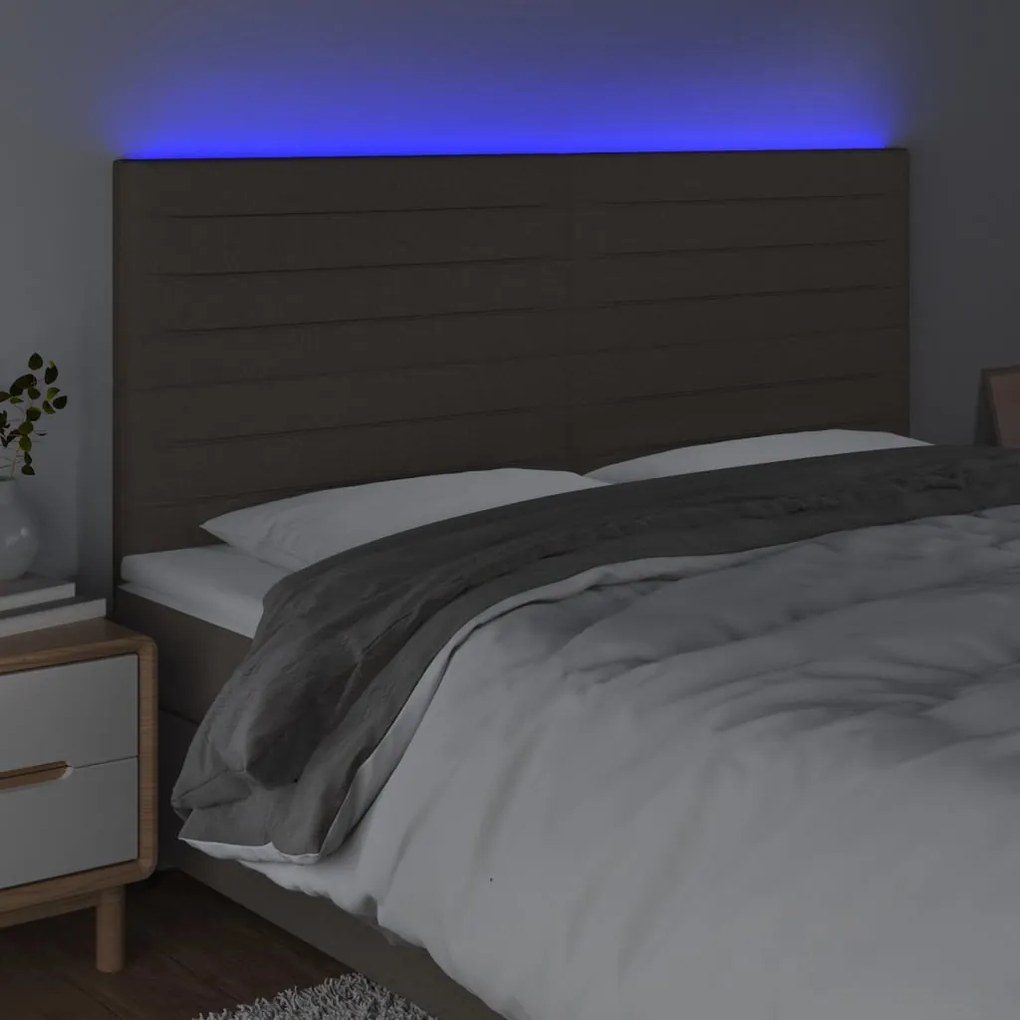 Cabeceira cama c/ LED tecido 180x5x118/128 cm cinza-acastanhado