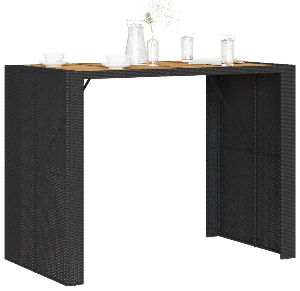 Mesa de bar para jardim com tampo em acácia vime PE preto