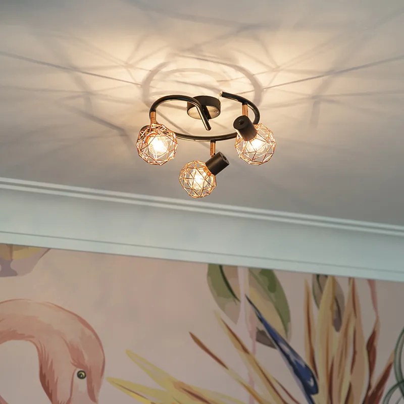 Projetores modernos pretos com cobre 3 luzes - Mesh