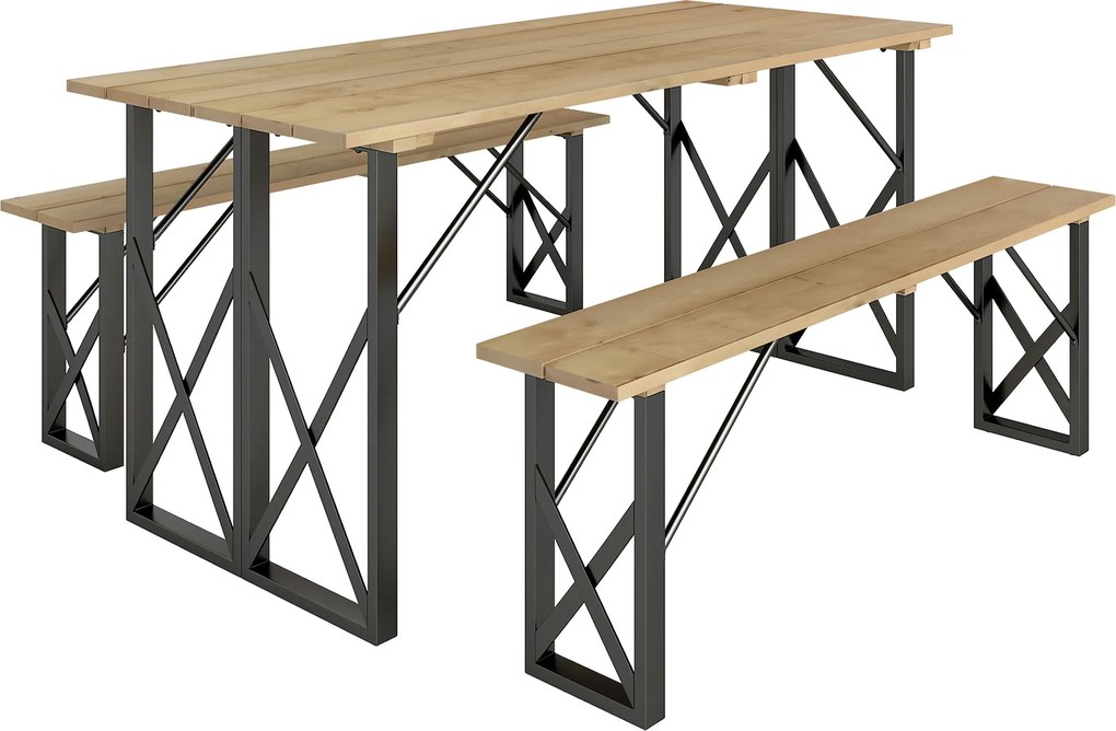 Outsunny Conjunto Mesa 160 cm + 2 Bancos para 4-6 Pessoas Furo para Guarda-Sol Castanho | Aosom Portugal