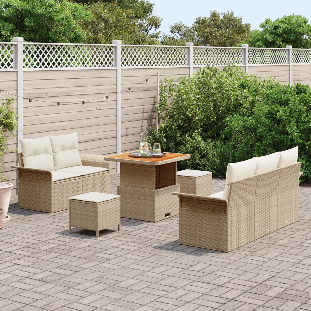 Conjunto de Sofá de Jardim de 8 Peças com Almofadas Bege Rattan PE Acá