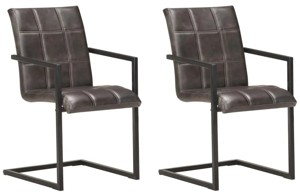 Cadeiras de jantar cantilever 2 pcs couro genuíno cinzento