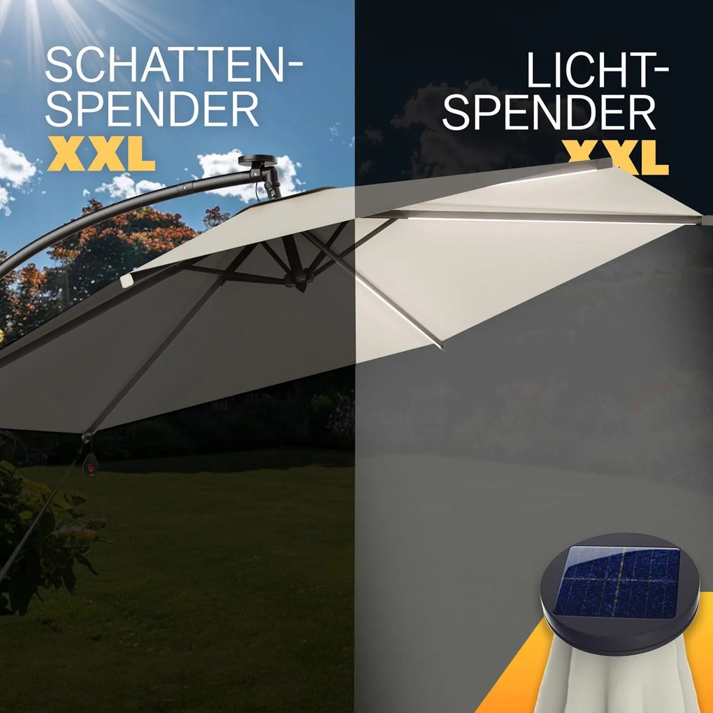 Chapéu de sol solar LED Mali Ø330cm Proteção UV 80+ creme