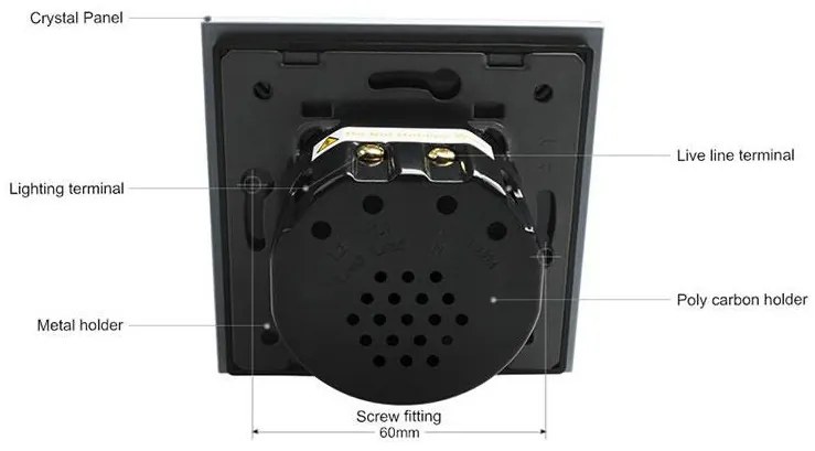 Interruptor tátil 4 botões + função controlo remoto, Painel frente cinzento vidro temperado