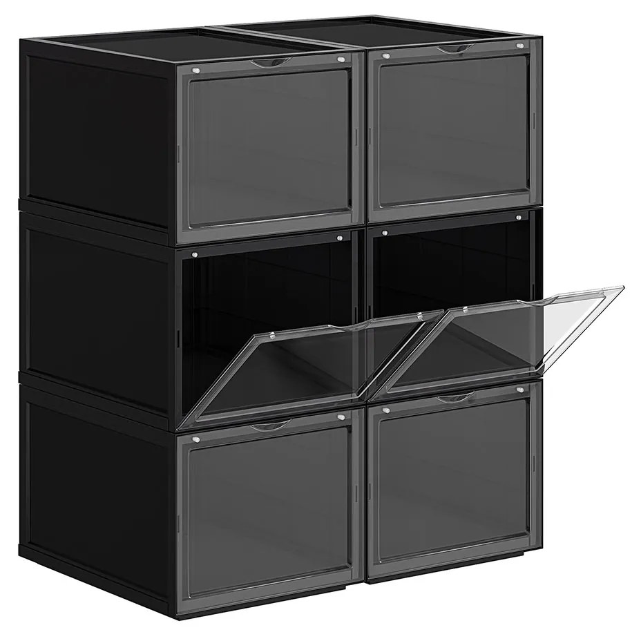 Caixa organizadora de sapatos empilhável com porta transparente | SONGMICS | 28 x 36 x 22 cm | preto | LSP06BK.
