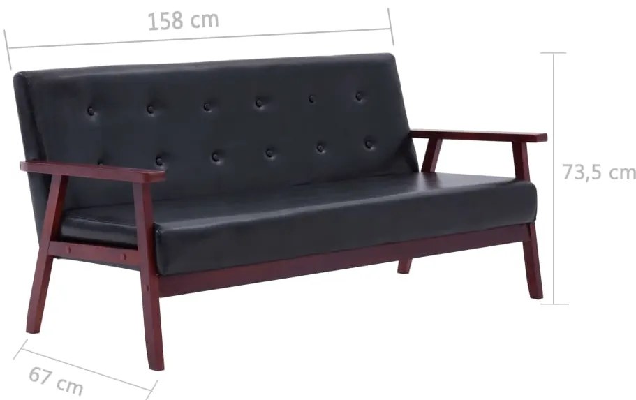 Conjunto de sofás 3 pcs couro artificial preto