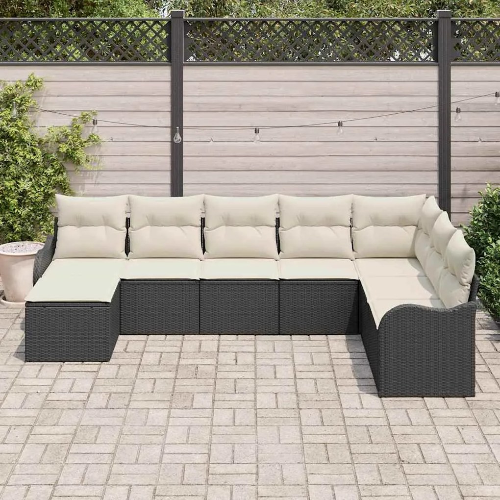 Conjunto de Sofás de Jardim de 8 Peças com Almofadas Pretas em Rattan