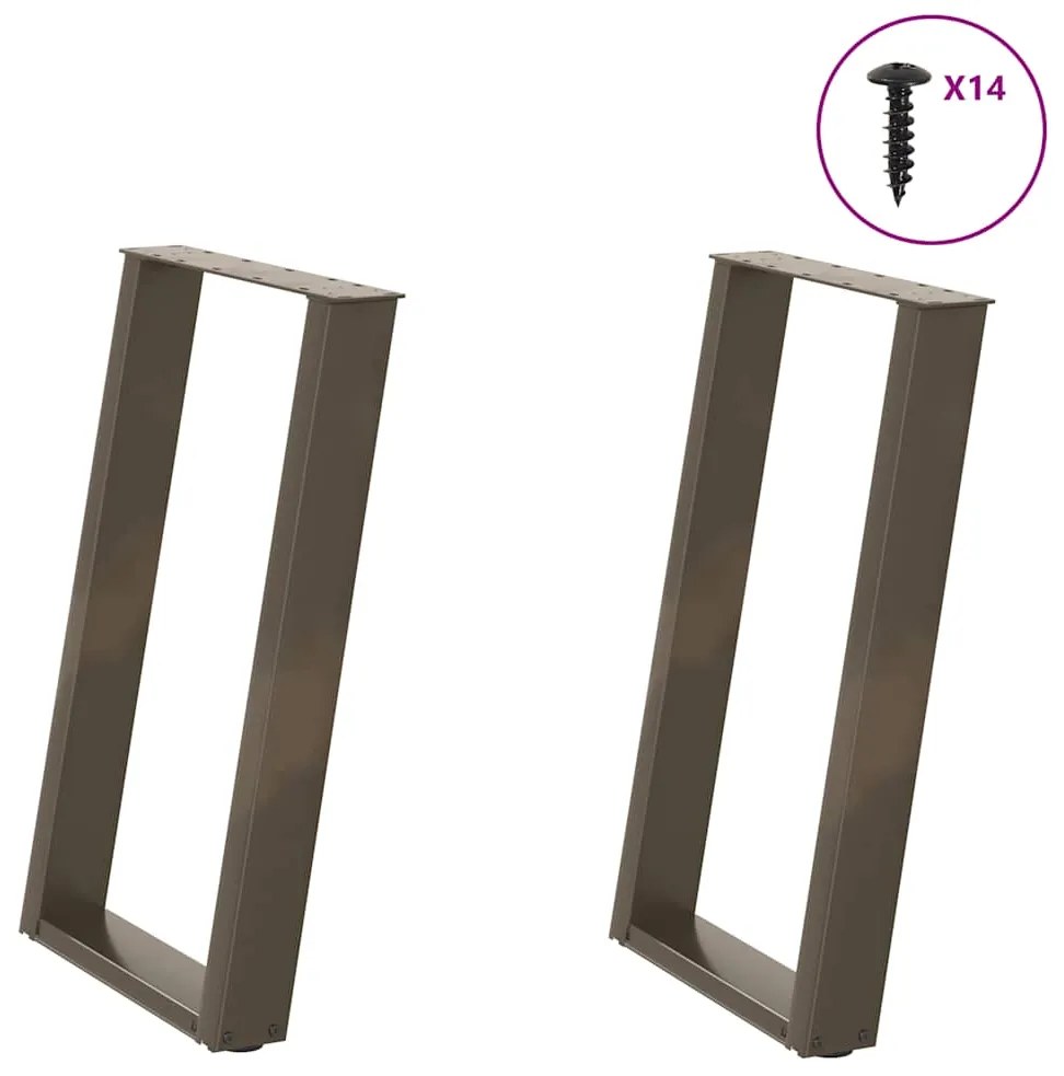 Pés para mesa de jantar em formato de U, 2 peças, aço natural, 50x(72-