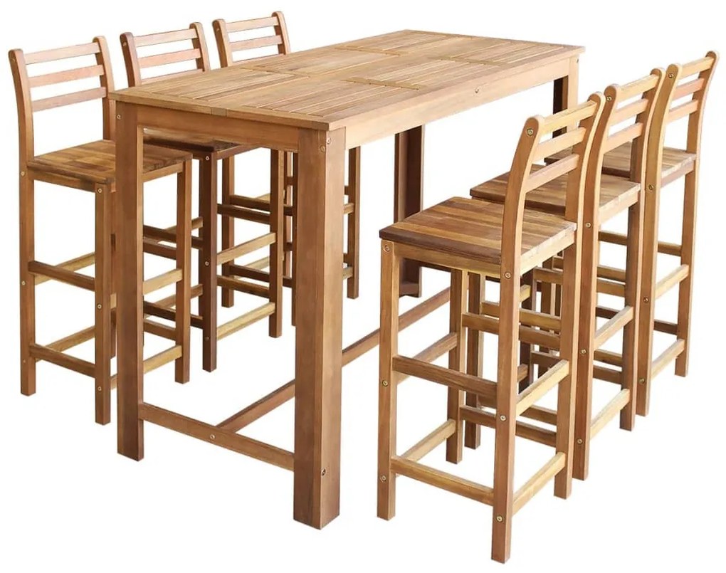 vidaXL Conjunto mesa e cadeiras de bar 7 pcs madeira de acácia maciça