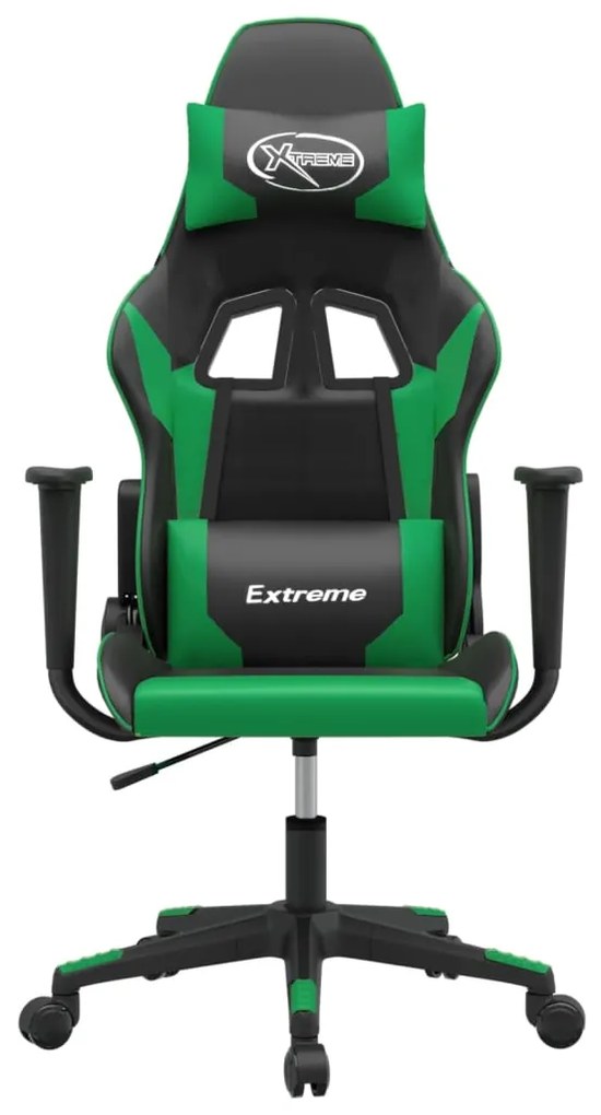 Cadeira gaming massagens couro artificial preto e verde