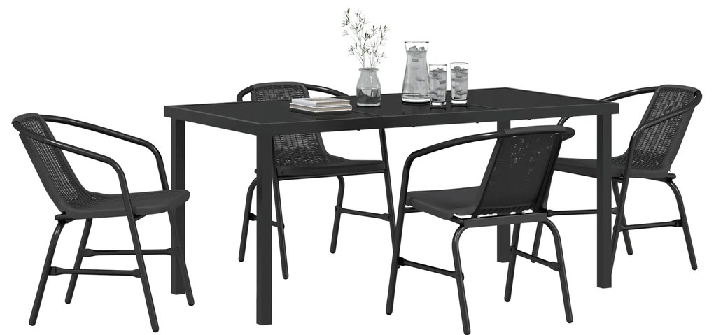 Conjunto de Jantar de Jardim 5 Peças Preto Vime Polimérico