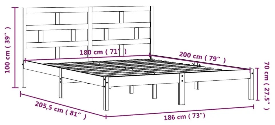 Estrutura de cama 180x200 cm super king madeira maciça